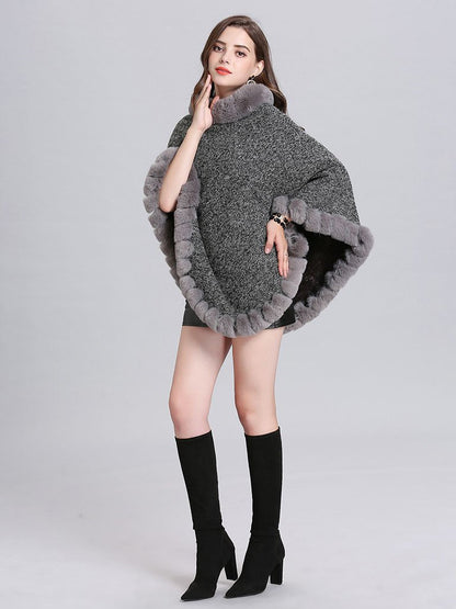 Woolen Poncho Faux Fur Shawl Collar Oversized Winter Coat