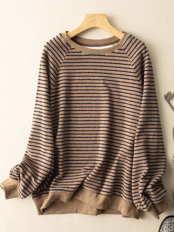 100% Natural Material Striped Art Retro Loose T-shirt Pullover
