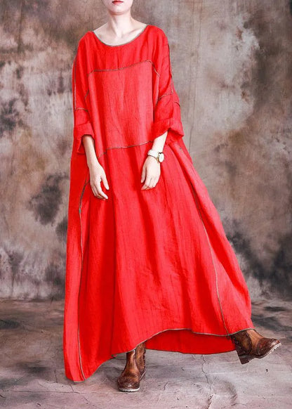 Diy Red Linen Dresses Patchwork Loose Fall Dresses