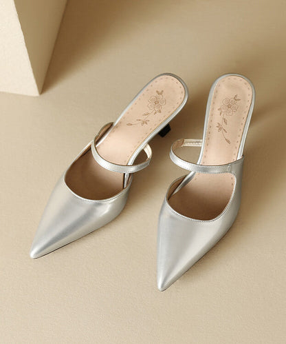 Pointed Toe High Heel Slide Sandals Green Faux Leather