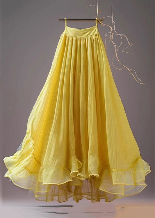 New Yellow High Waist Chiffon Skirts Summer