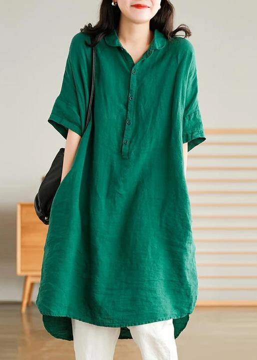 Jade Green Linen Linen Shirt Dress
