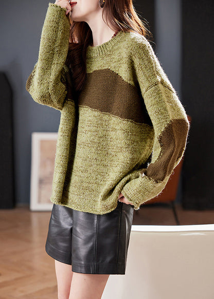 Coffee O Neck Cozy Patchwork Knit Sweater Winter