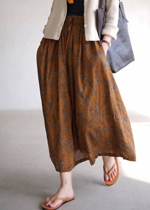Coffee Print Pockets Elastic Waist Cotton Skirts Spring