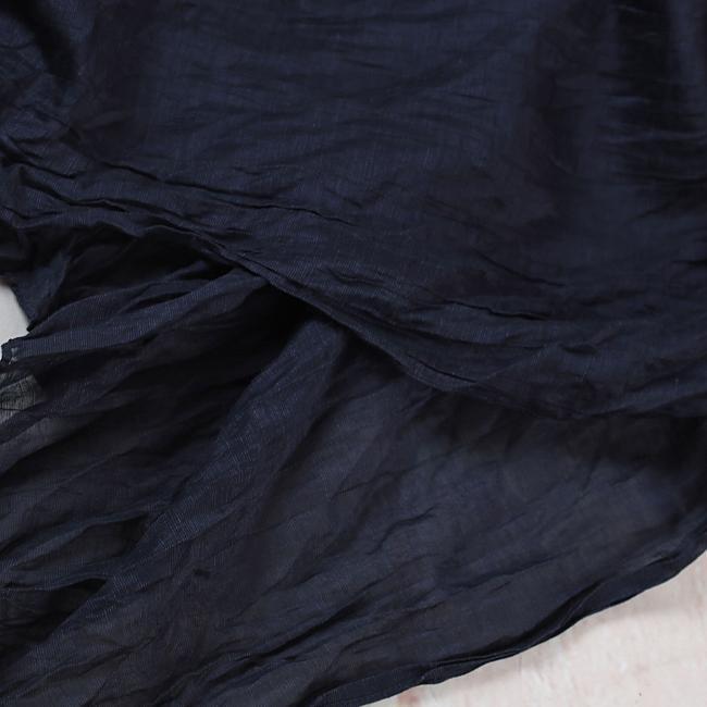 Boutique Blue Silk Linen Dresses O Neck Baggy Dresses Tie Waist Caftans Short Sleeve a Line Skirts