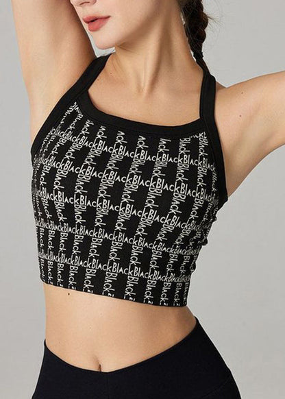 Black Graphic Sports Bra Tank Top