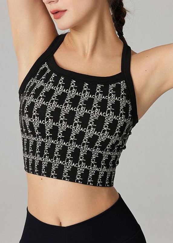 Black Graphic Sports Bra Tank Top