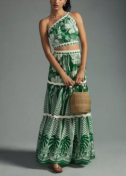 Vacation Style One Shoulder Short Top and High Waisted Skirt Set