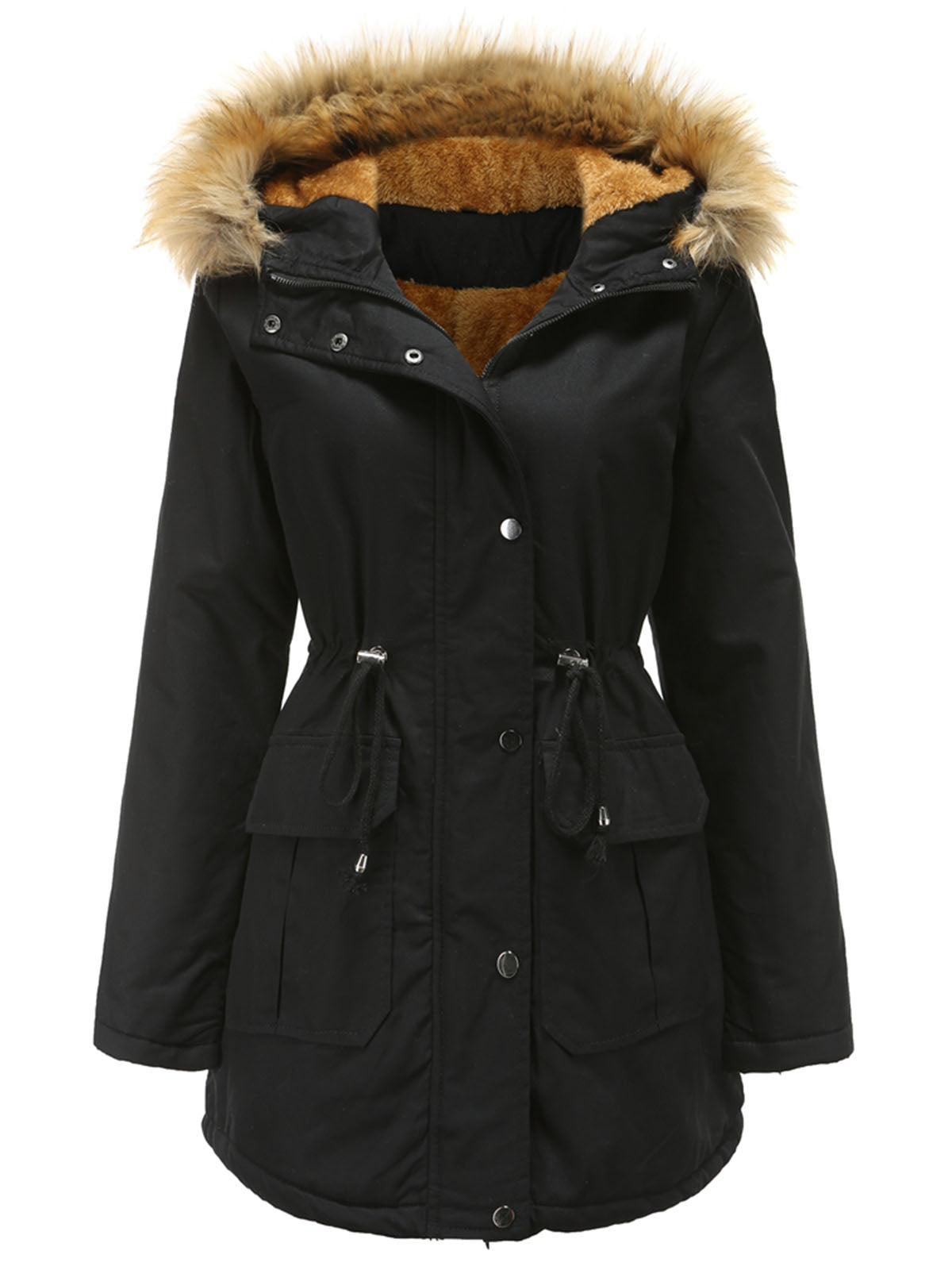 Coat Street Daily Winter Plush Long Coat Color Oversized Fur Warm Coat