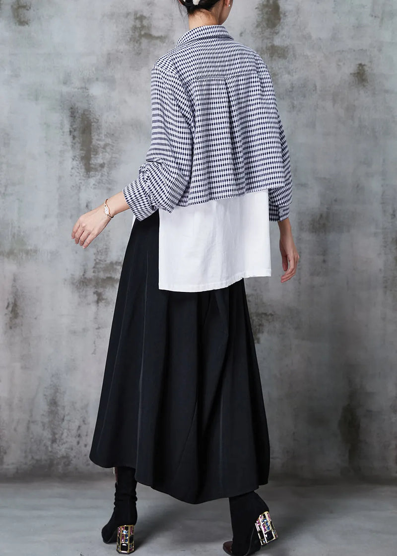 Fine Asymmetrical Patchwork Plaid Cotton Tops and Skirts Two Piece Set Outfits Spring