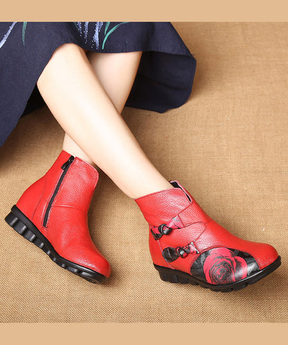 Black Cowhide Leather Boots Handmade Splicing Embossed