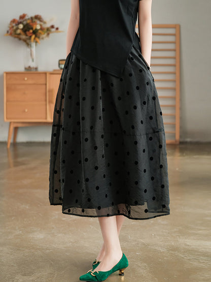 Dot Double Layers Elastic Waist Skirt