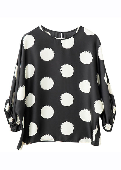 Vogue Black O-neck Dot Print Top Fall