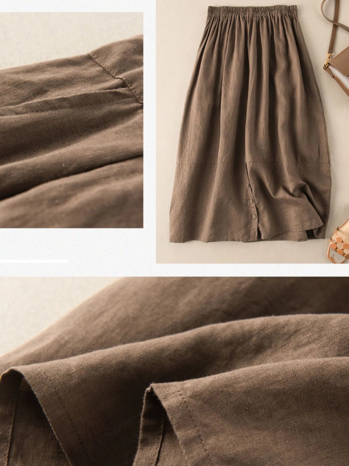 Pure Color Pleated Linen Skirt