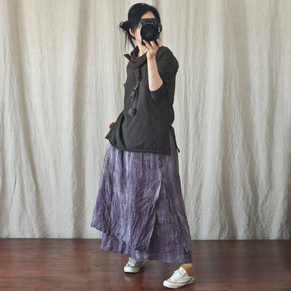 Literary Retro Cotton and Linen Distressed Linen Skirt