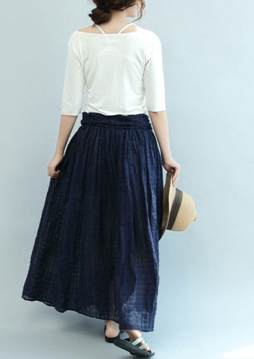 Navy Linen Maxi Skirts Oversize Elastic Waist Summer Skirts