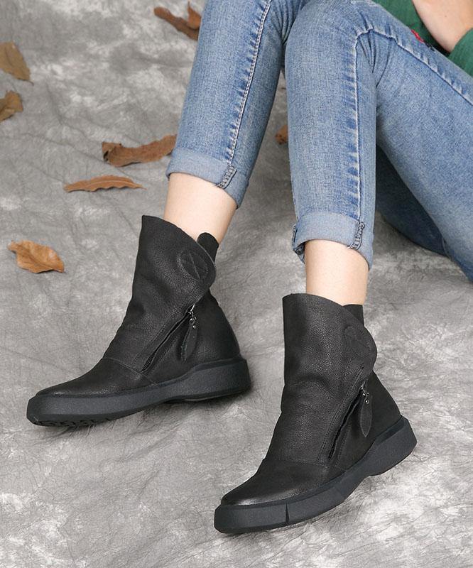 Chocolate Zippered Boots Cowhide Leather