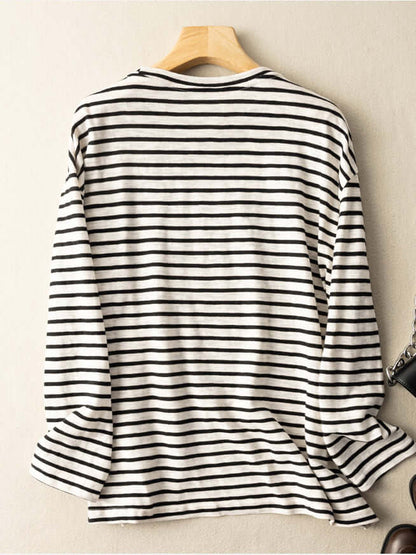 100% Natural Material Stripe Loose T-shirt