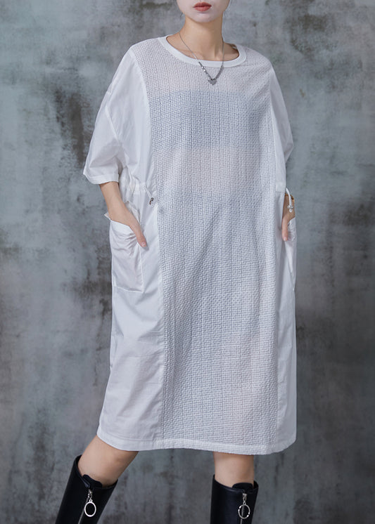 White Oversized Patchwork Drawstring Maxi Dress Summer