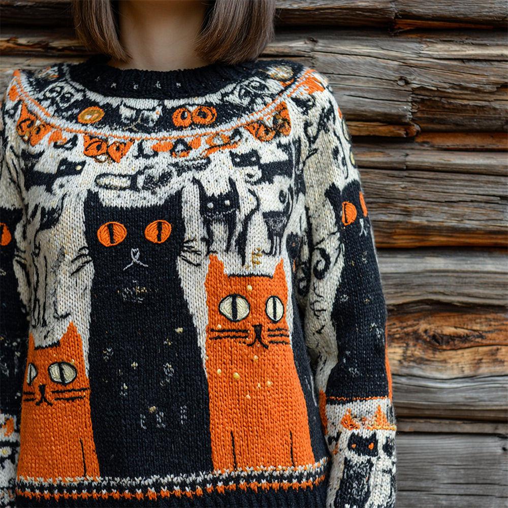 Halloween Cute Cat Art Women's Icelandic Sweater elevenforest