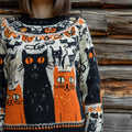 Comstylish Halloween Cute Cat Art Women's Icelandic Sweater