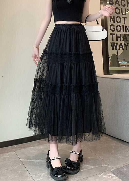Black Ruffled Patchwork Elastic Waist Tulle Skirt Summer