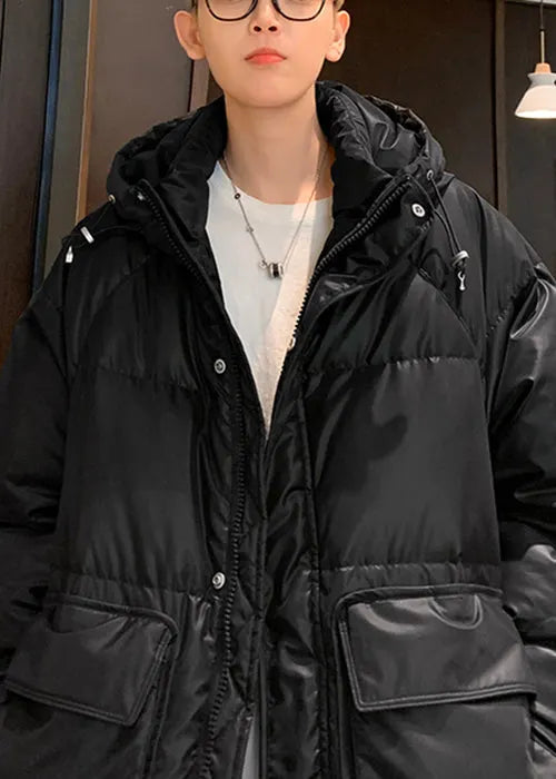 Loose Coffee Hooded Pockets Duck Down Down Coat Winter