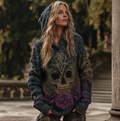 Comstylish Women's Gradient Color Hooded Long Sweater With Viking Style Tribal Totem