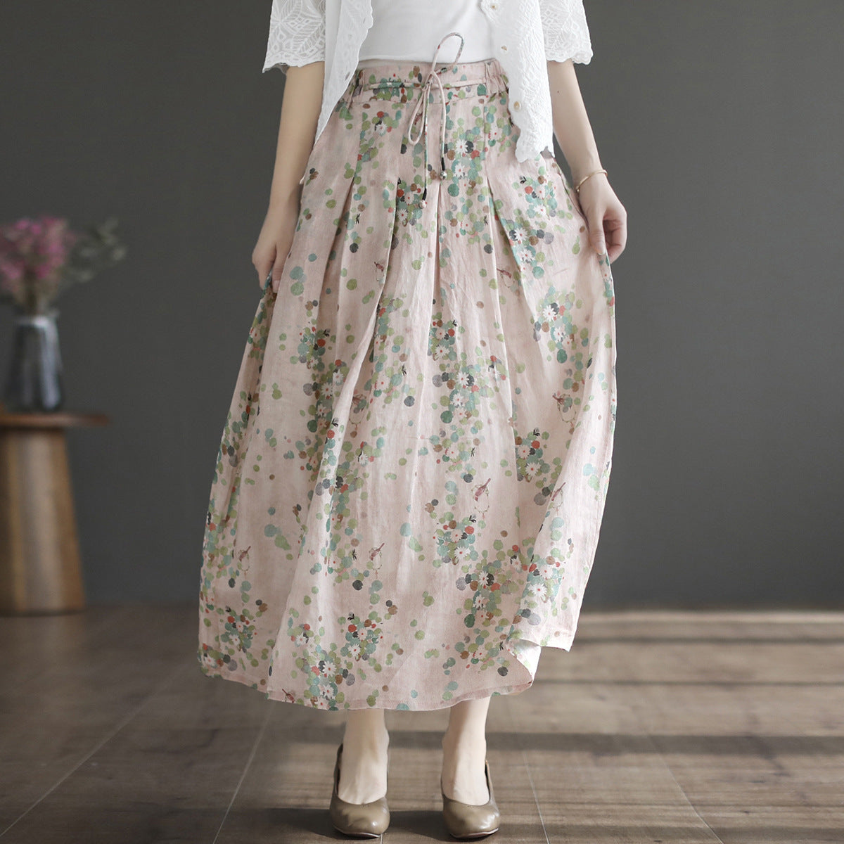 Cozy Retro Linen A-line Patchwork Skirt