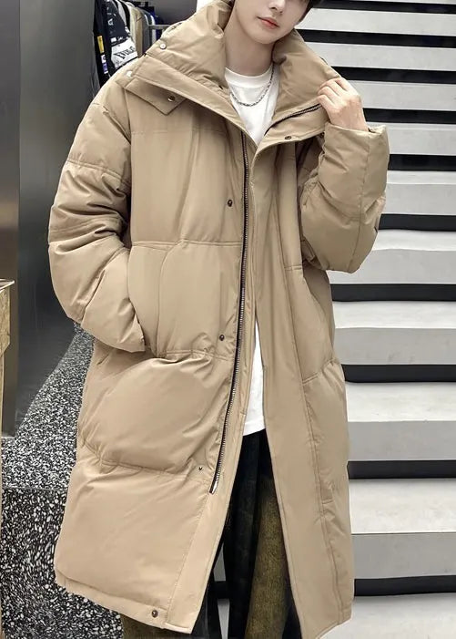 Loose Coffee Hooded Zippered Duck Down Down Long Coats Winter