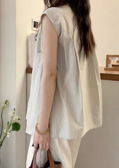 Apricot Stand Collar Asymmetrical T Shirt Short Sleeve