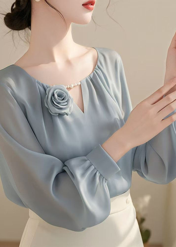 Stylish Blue Chiffon Shirt Fall