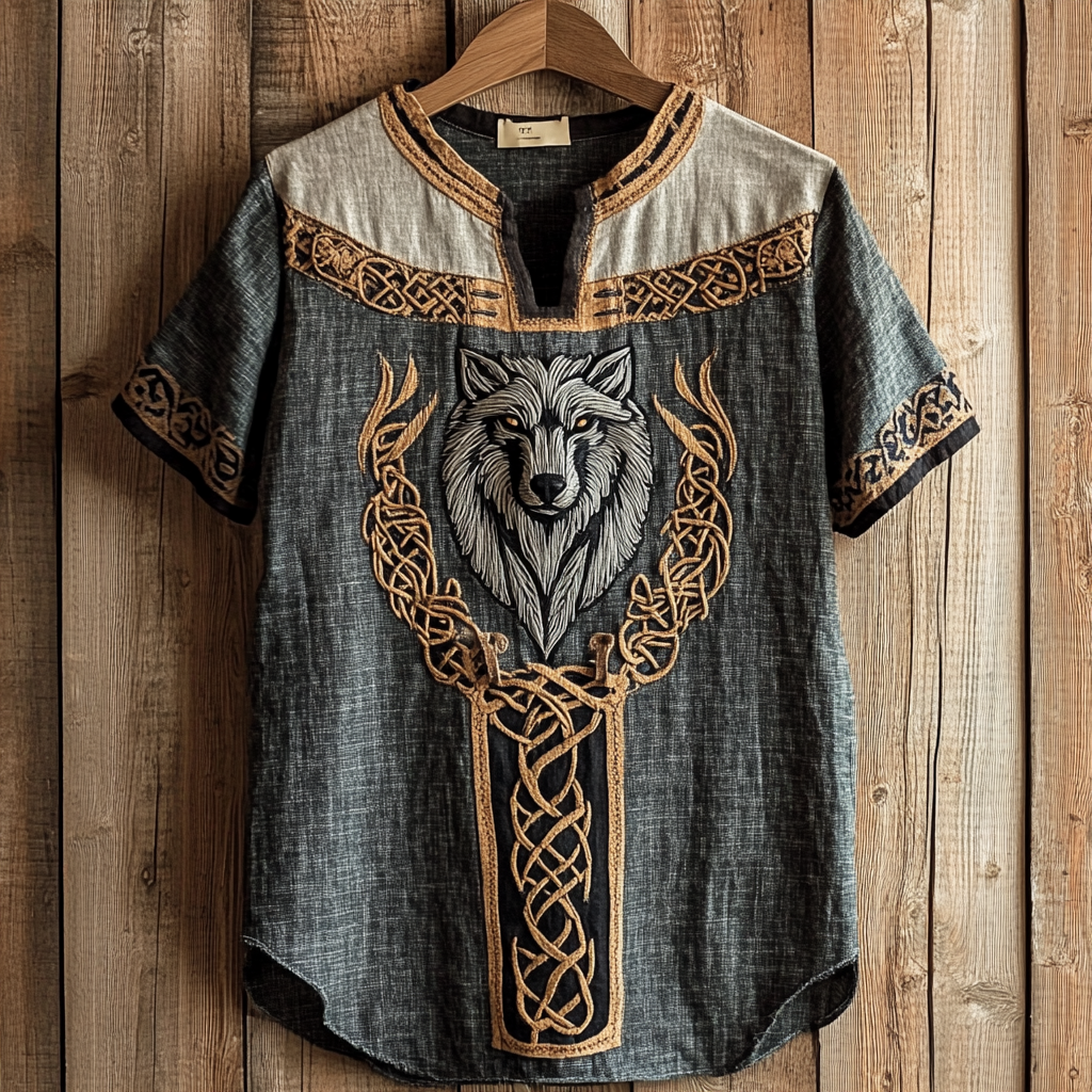 Men's Vintage Viking Wolf Celtic Linen Shirt elevenforest
