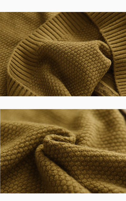 Retro Thick Jacquard Knit Color Block Three-dimensional Sweater