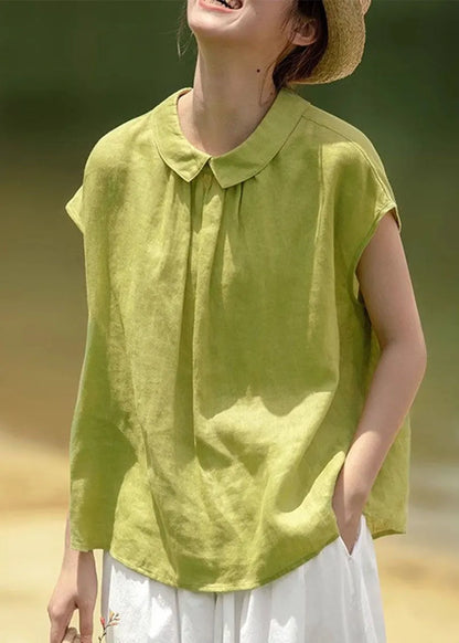 Pink Peter Pan Collar Button Cotton Shirt Summer