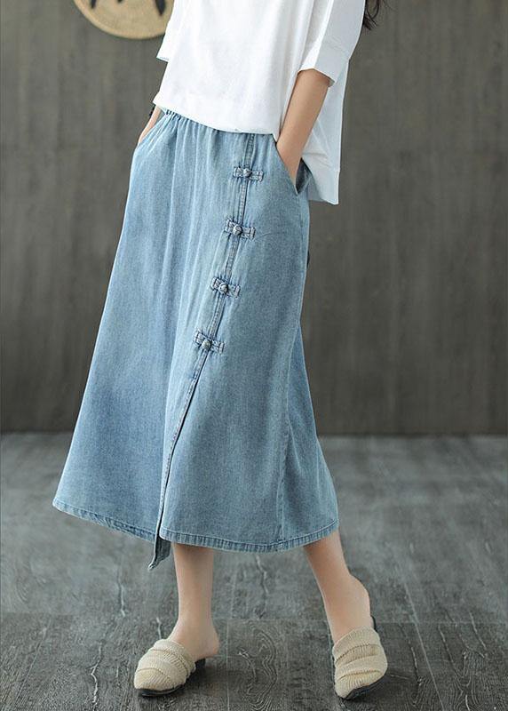 Light Blue Asymmetrical Design Button a Line Pockets Fall Skirts