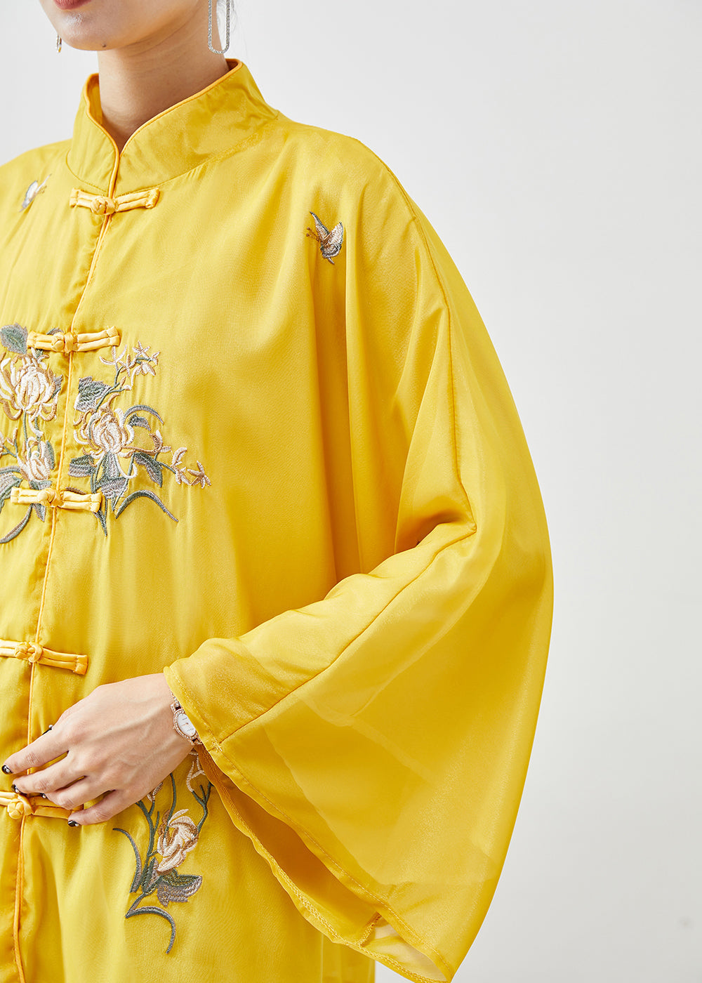 Chinese Style Yellow Embroidered Silk Jackets Fall