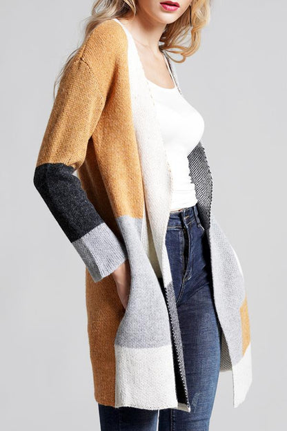 Knit Multi Color Long Sleeve Cardigan - Green