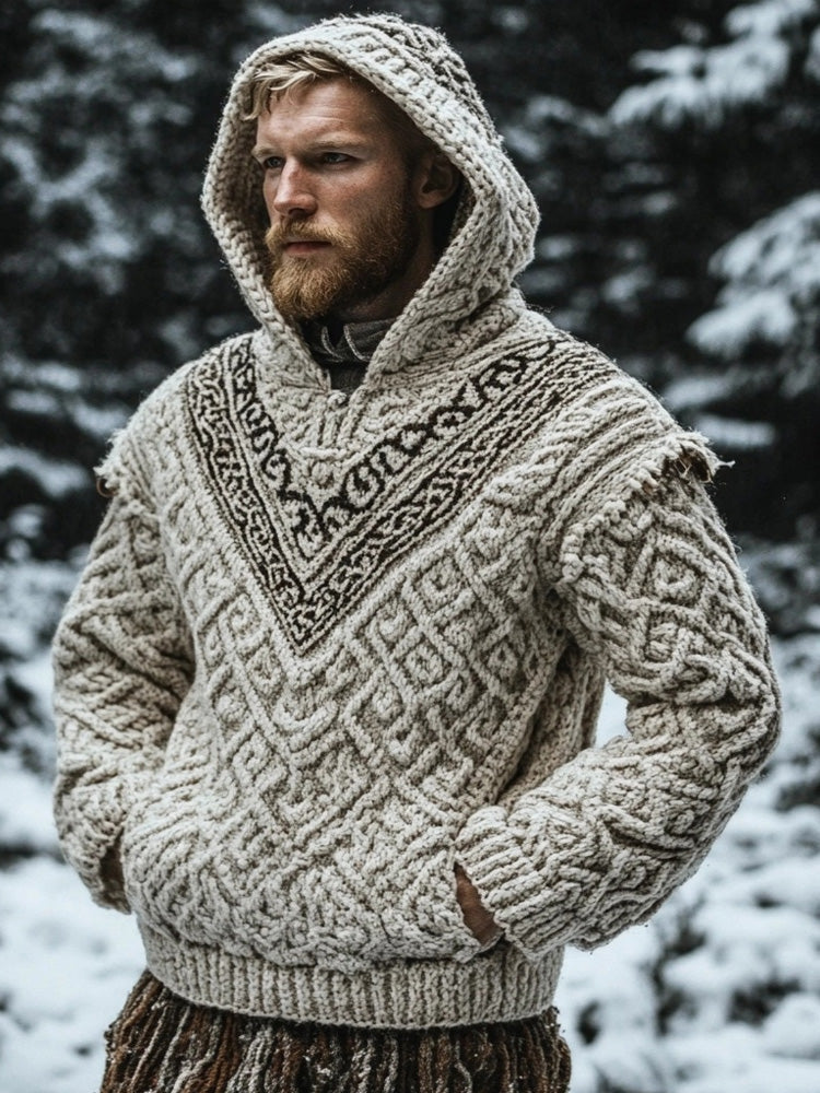 Men's Viking Inspired Celtic Chunky Hooded Sweater artswardrobe