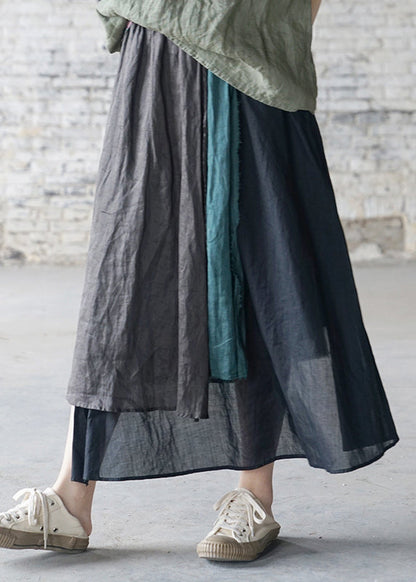 Loose Green Elastic Waist Asymmetrical Design Linen Skirts Spring