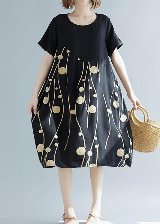 Simple White Print Cotton Linen Tunics Wild Daily Summer Dress