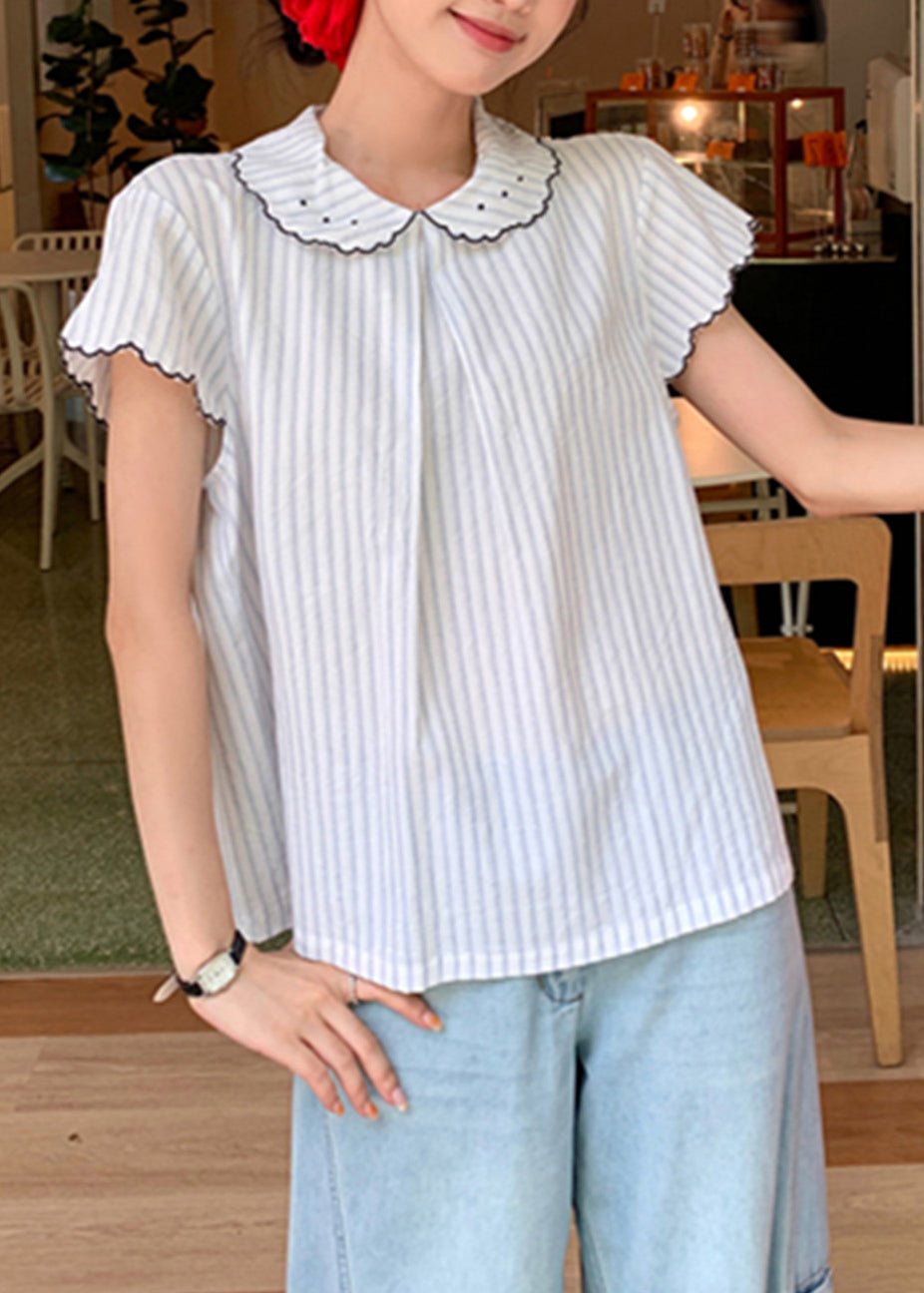 New Japanese Striped Short Sleeved Shirt