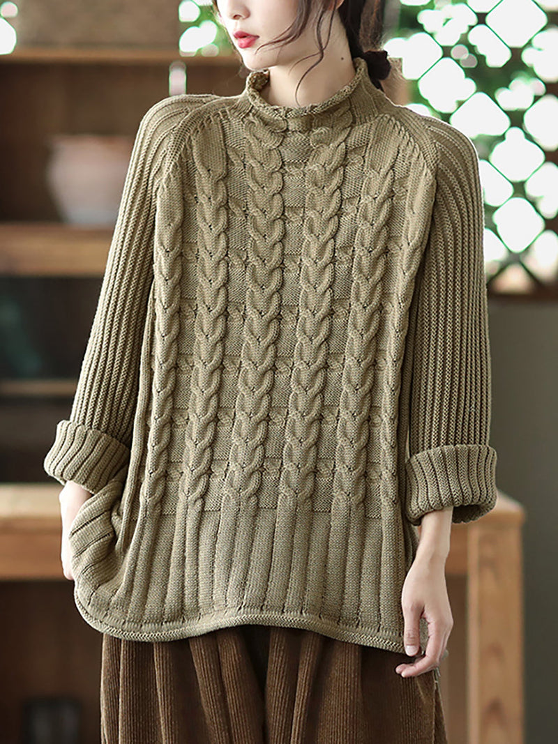 Turtleneck Knitted Color Long Sleeve Sweater
