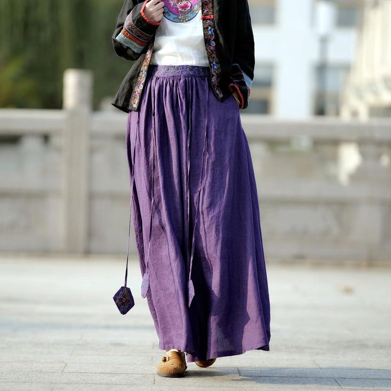 Cozy Linen Tassel Embroidery Loose Skirt