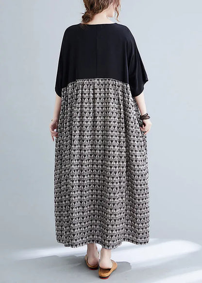 Colorblock O-neck Print Patchwork Vacation Dresses Short Sleeve