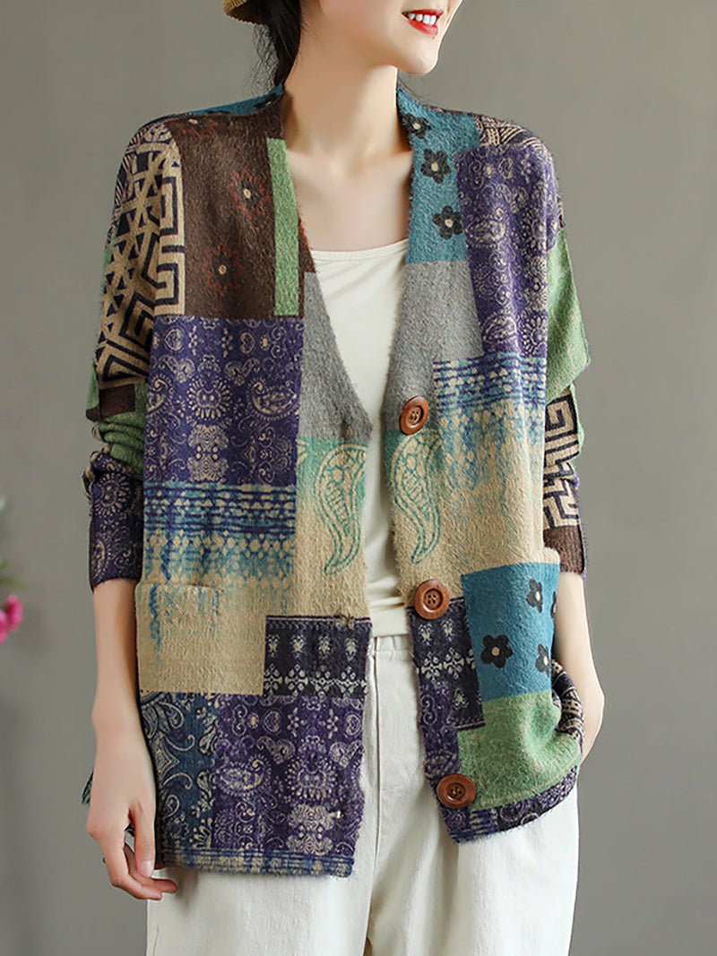 - Pocket Stitching V Neck Long Sleeve Sweater Coat