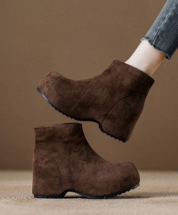 Splicing Coffee Platform Boots Black Suede