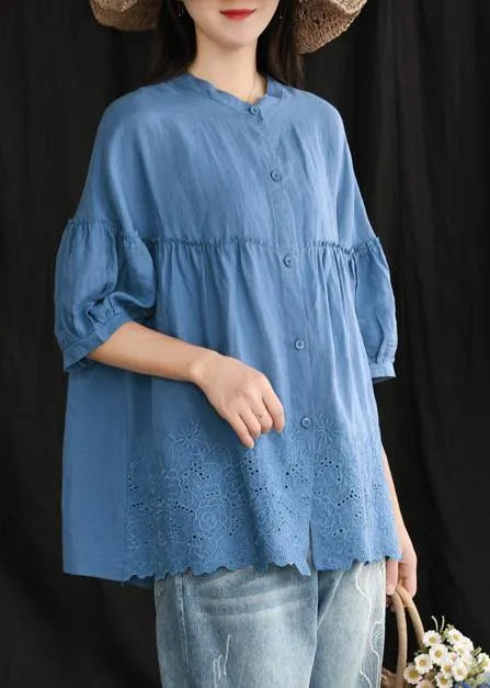 Loose Cotton Tunic Boutique Embroidery Summer Shirt