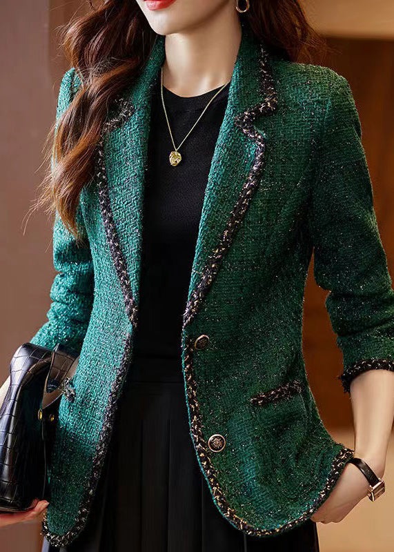 Peacock Green Patchwork Woolen Coat Spring