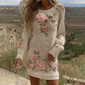 Comstylish Women's Vintage Rose Art Cozy Knit Mini Sweater Dress